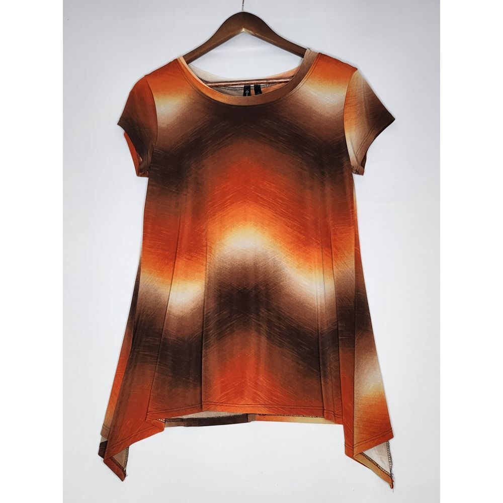 Allie & Rob Brown Cream and Orange Tie Dye Tunic Top handkerchief Hem Size Small